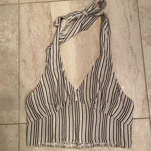 American Eagle Grey/White Stripe Halter Top Size S